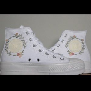 Hand embroidered high top converse sneakers- Custom made, never been worn!
